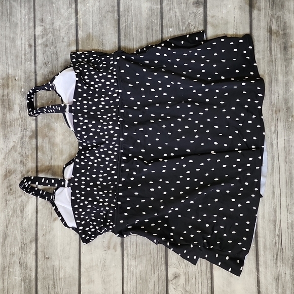 Women's Polka Dot Tiered Flowy Tankini Top Sz 24W - Picture 4 of 5